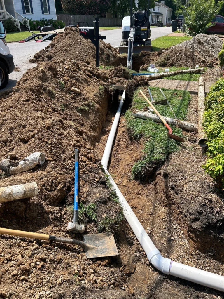 New sewer main laid in an open trench in Crieve Hall