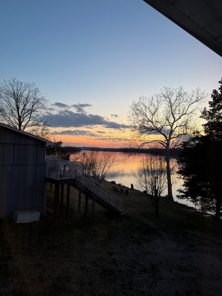 Sunset over Old Hickory Lake from a lakeside home in Hendersonville, Tennessee