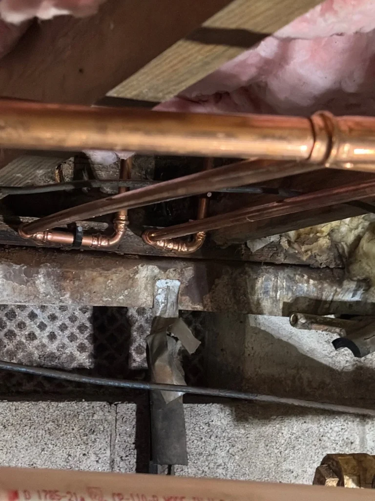 New copper water lines replacing original galvanized in a Nashville crawlspace