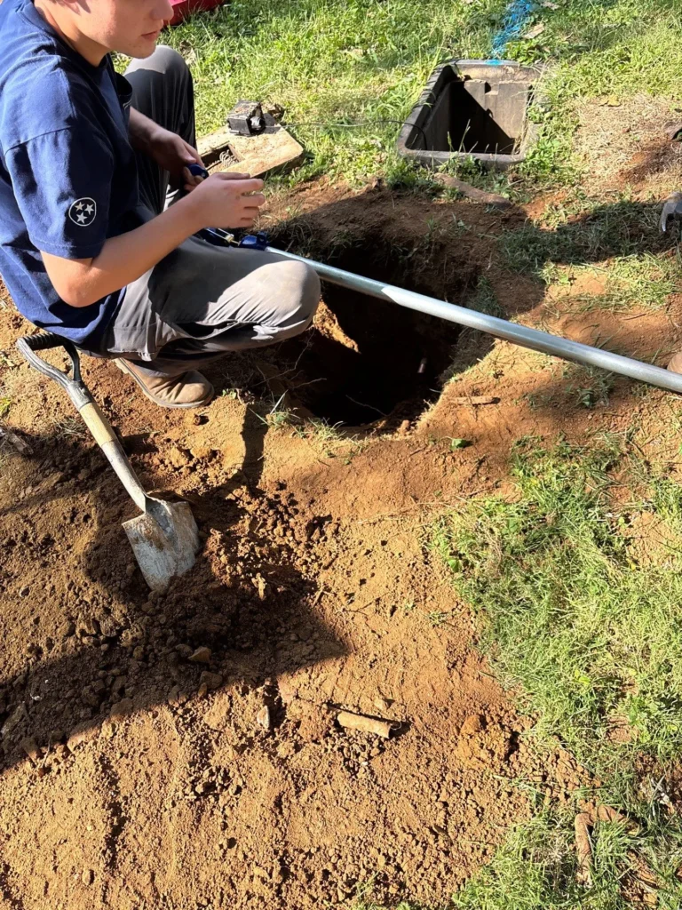 Locating and opening the ground for a Brentwood sewer line repair
