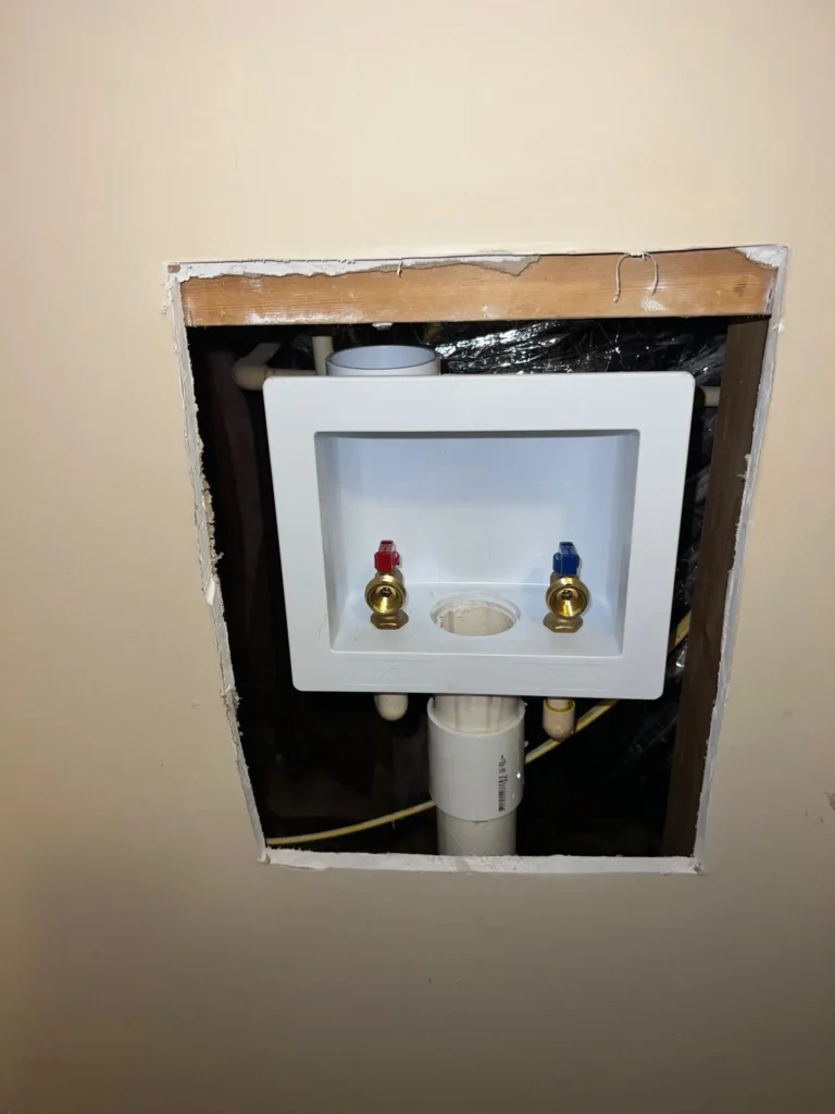 Washing machine outlet box roughed in on a Hermitage laundry wall