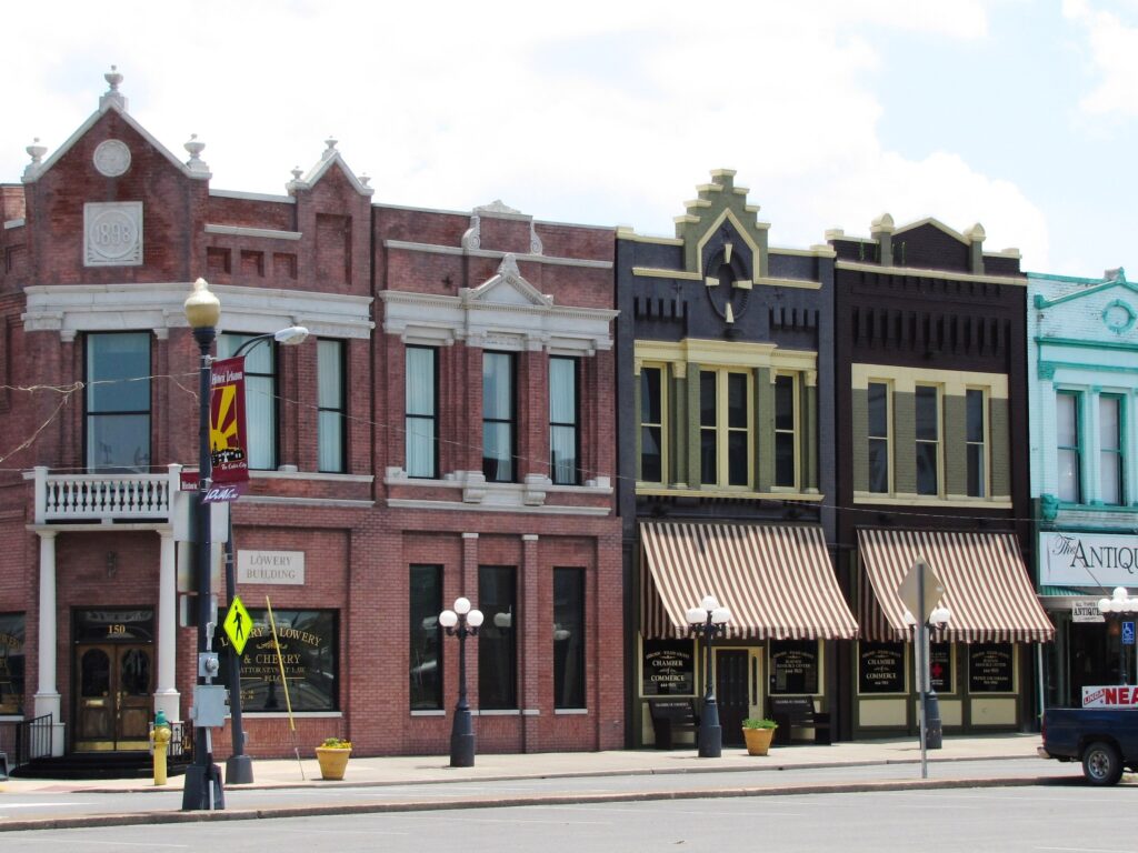 Historic storefronts on the southeast corner of the Public Square in Lebanon, Tennessee